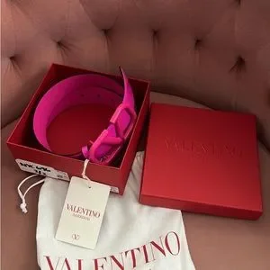 Vlogo glossy belt pink pp - Valentino Valentino Garavani Calfskin VLogo 20mm Belt 90 36 Pink PP  main image 4